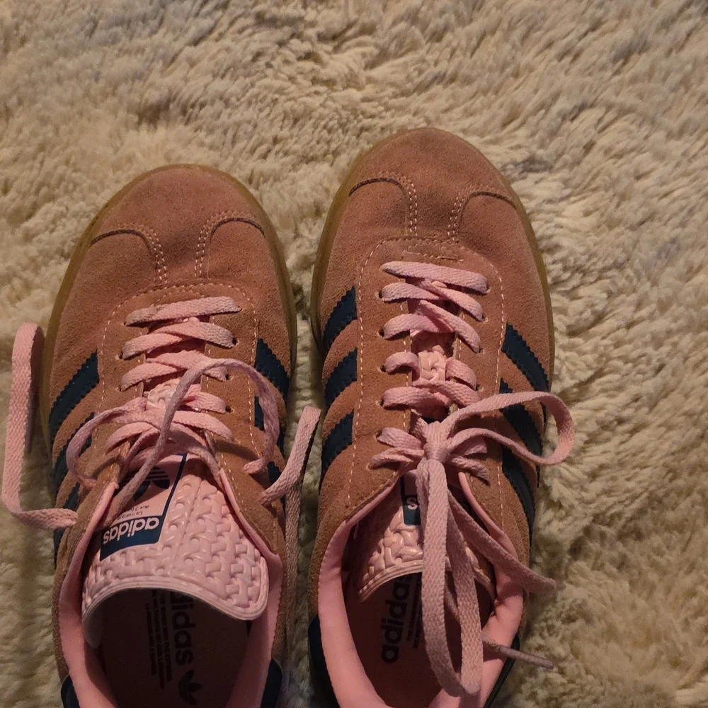 adidas Suede Gazelle Bold in Pink Glow With Blue Stripe Womens 5.5